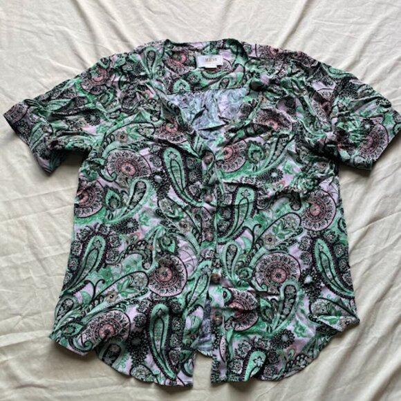Maeve Tops - Maeve by Anthropologie | Green Pink Paisley Button-Down Blouse | Size 10